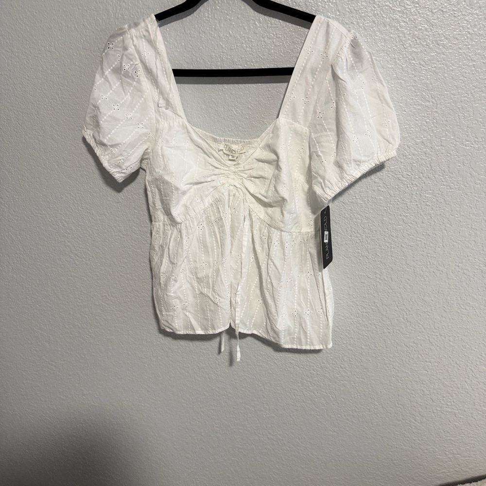 Planet Gold White Eyelet Blouse with Puff Sleeves